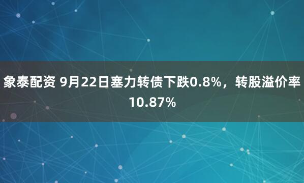 象泰配资 9月22日塞力转债下跌0.8%，转股溢价率10.87%
